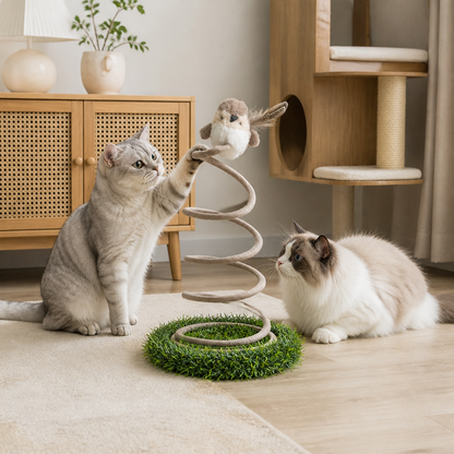 Interaktives Feder-Vogelspielzeug für Katzen mit Grasbasis