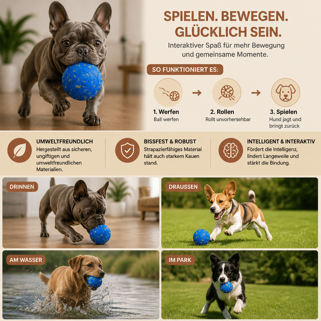 Umweltfreundlicher, bissfester, intelligenter, interaktiver, automatischer Hundeball