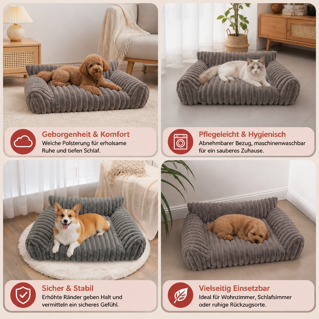 Flauschiges Wolken-Haustiersofa mit weichen Seitenpolstern & waschbarem Bezug
