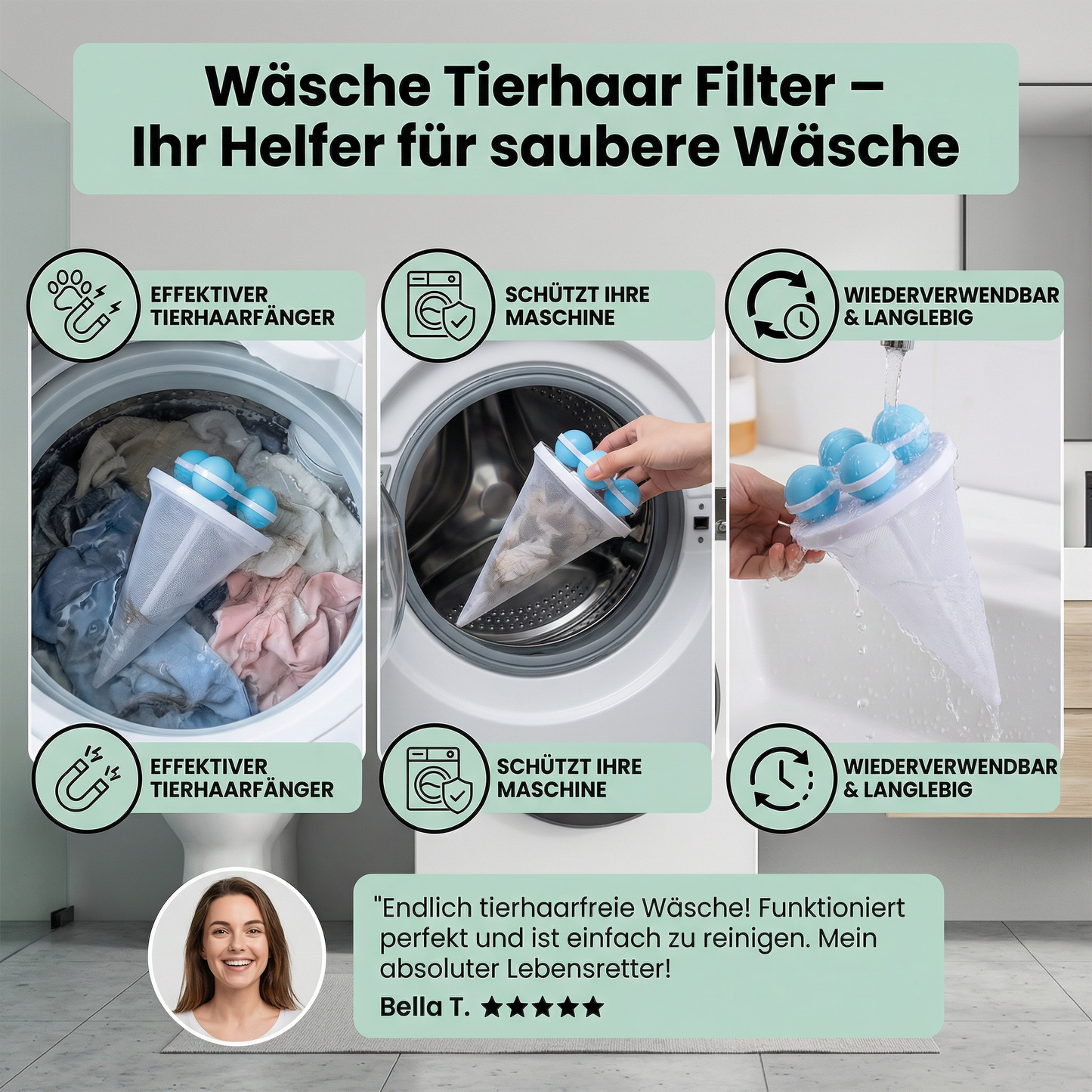 Wäsche Tierhaar Filter für die Waschmaschine – Wiederverwendbarer Fangbeutel
