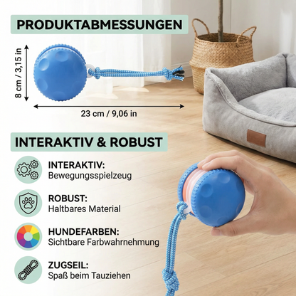 Interaktiver & Robuster Hundeball – Bewegungsspielzeug mit Zugseil in Hundefarben