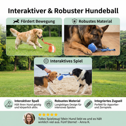 Interaktiver & Robuster Hundeball – Bewegungsspielzeug mit Zugseil in Hundefarben