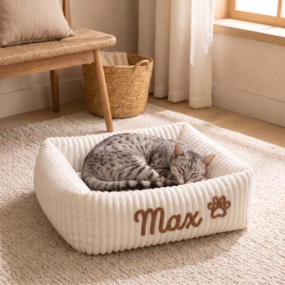Personalisiertes, flauschiges Wolken-Katzenbett mit weicher Umrandung